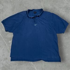 VTG 90s Nike Polo Shirt XXL 2XL Center Check Swoosh Blue Fade /Wear Black Tag